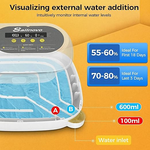 Sailnovo Incubator for 24 Eggs, 4 Modes Egg Incubator with Automatic Egg Turning, Temperature Control and Humidity Alarm - 360°View with Clear Window Incubators for Hatching Chicks(Grey)