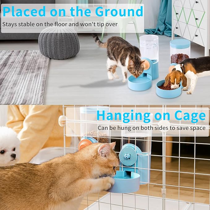 Kenond 40oz Hanging Automatic Rabbit Food and Water Dispenser, Dog Cage and Ferret Feeder, Gravity Cat Feeder Set, Cage Food Bowl for Bunny, Guinea Pig, Chinchilla (Green)