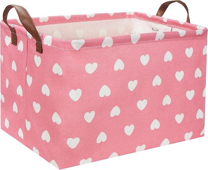 Rectangular Pink Baskets,Heart Basket,Pink Girls Basket Kids Storage Bin Baby Toy Organizer Box Love Room Decor for Home(Pink Love)