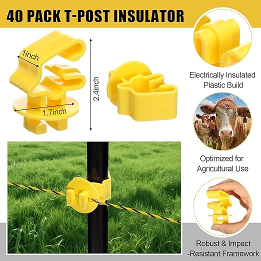 63 Pcs Electric Fence Kit Include 2-Mile Electric Fence 5000v 0.1joule 20 Insulator 1 Socket Tool 200m Polywire 40 T Post Insulators Socket for Predator Protection