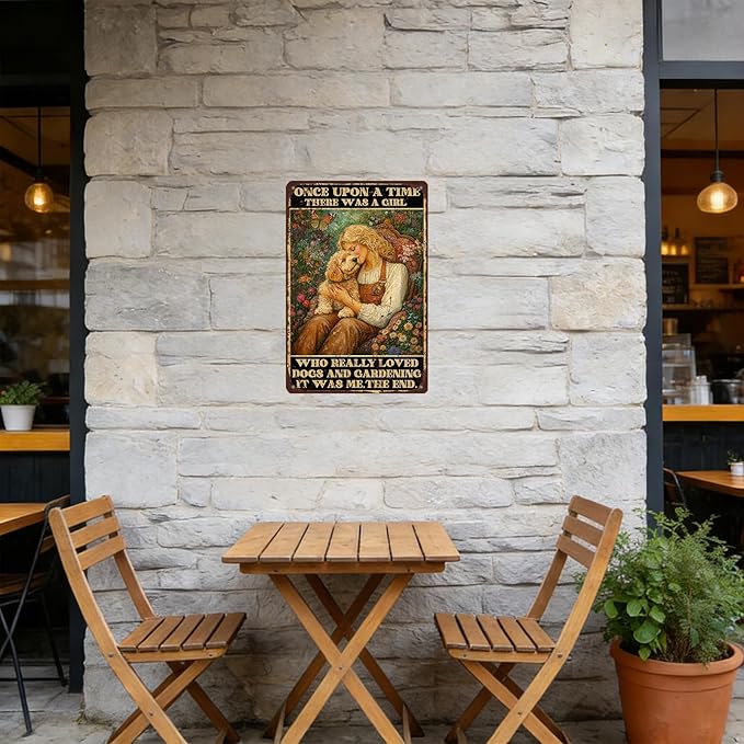 Funny Garden Decor Gardening Sign There was A Girl Who Really Loved Dogs Vintage Metal Tin Sign Wall Decor for Garden Outdoor Yard Farmhouse 12x16 Inch