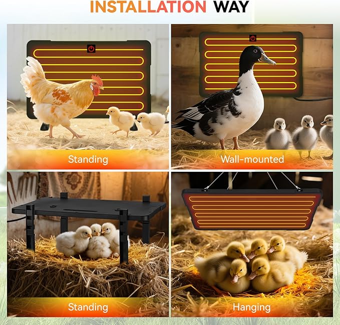 4-in-1 Chicken Coop Heater, 50W/200W Anti-Overheating Brooder Heater for Chicks, Adjustable Height Chick Heat Plate, Energy-Saving Light-Free Radiant Heat, ETL Certified (PH200U)