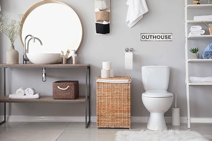 Outhouse Metal Sign 4x16in Rustic Bathroom Plaque for Cabin Yard House Toilet Wall Funny Home Farm Decor