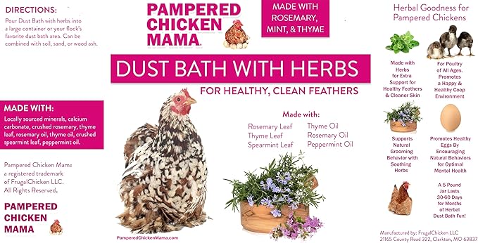 Pampered Chicken Mama Herbal Dust Bath for Chickens for Clean Feathers | Natural Poultry Supplies for Chicken Coops (20 pounds)