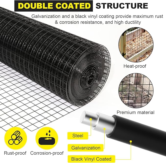 36'' x 50' 1inch Hardware Cloth 16 Gauge Black Vinyl Coated Welded Fence Mesh for Home and Garden Fence and Home Improvement Project (36'' x 50')