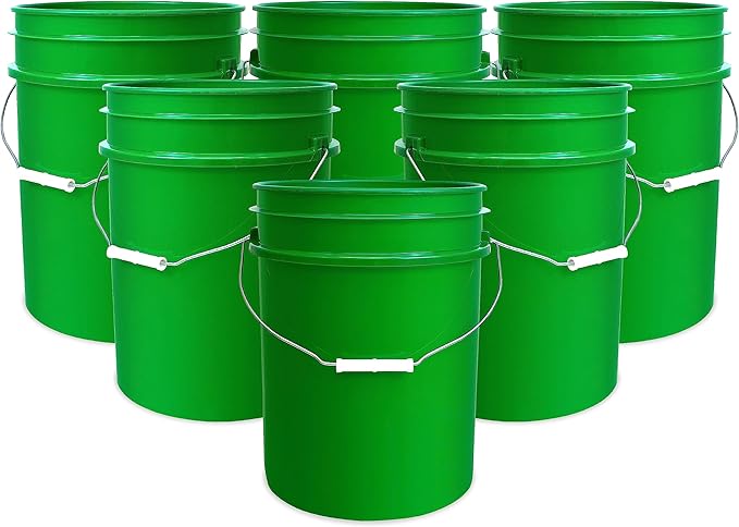 5 Gallon Bucket Only | Made in USA | Food Grade | Durable 90 Mil All Purpose Pail | BPA Free | Premium HPDE | Easy Stack and Store | Lids Not Included (Green, 6)