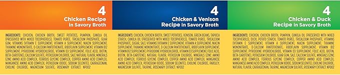 Nature's Recipe Grain Free ChickenRecipe, Chicken & VenisonRecipe and Chicken & Duck Recipe in Savory Broth Variety Pack Wet Dog Food, 2.75 oz. Cups,(Pack of 48)