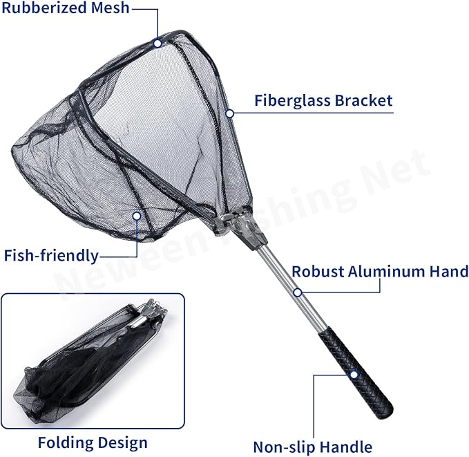 Neween Fishing Net, Foldable Collapsible Telescopic Fish Landing Net, Durable Nylon Material Mesh Landing Net for Easy Catching or Releasing for Trout