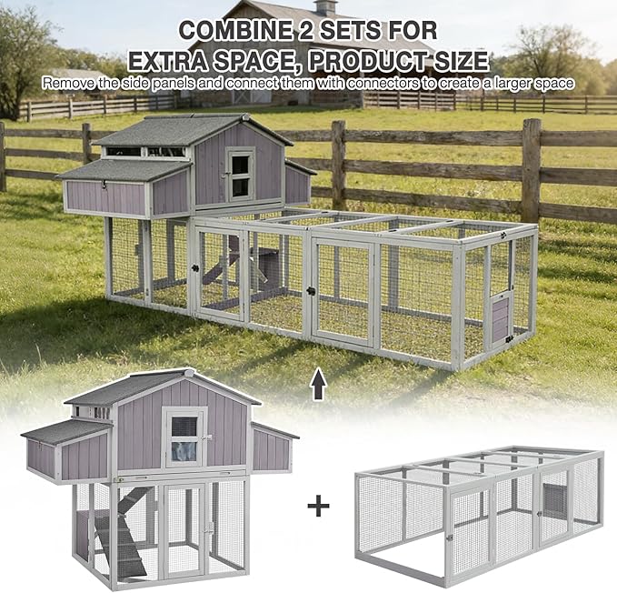 Large Chicken Coop for 6-8 Chickens, Double Folding Wooden Chicken House with 2 Nesting Boxes, Reinforced Iron Frame, Pull-Out Tray & Waterproof Roof, Outdoor Poultry Cage