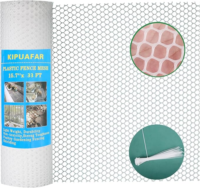 White Plastic Wire Mesh Fence 15.7IN x 33FT - Commercial Grade Hexagonal Netting, Heavy Duty Snake & Rodent Barrier for Farms, Poultry Yards, Dog Runs | Durable Outdoor Security Fencing