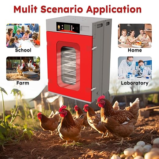 Cabinet Incubator for Hatching Eggs,400 Eggs Incubator with Automatic Egg Turning and Humidity Control,Commercial Large Cabinet Hatcher for Chicken, Duck, Quail,Birds Eggs (Red,400-Egg)