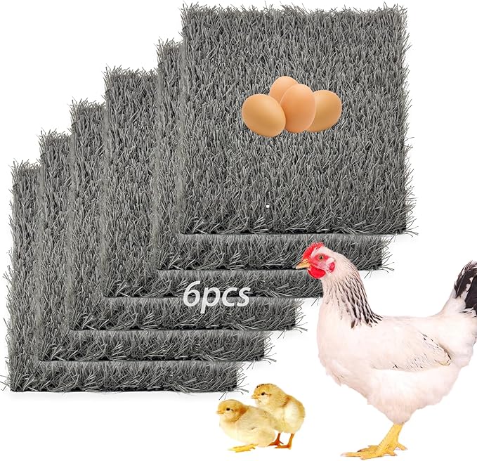 6PCS Chicken Nesting Box Pads Washable,Artificial Grass for Chicken Coop Reusable Hen Egg Laying Nest Boxes Liner,Chick Roosting Mats 11.8X11.8 Inch(Grey)