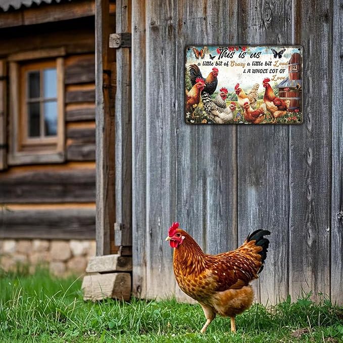 Vintage This Is Us A Little Bit Of Crazy A Little Bit Loud Chicken Metal Sign Chicken Coop Poster Wall Decor Home Garden Outdoor Farmhouse Plaque 12x8 Inch