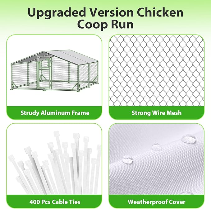 13x10 FT Walk in Chicken Coop with Perch, Functional Split Door Metal Chicken Coop Run with Hardware Cloth & Cover, Heavy Duty Duck Pen with Galvanized Frame, Large Animal Run for Chicken, Duck, Goat