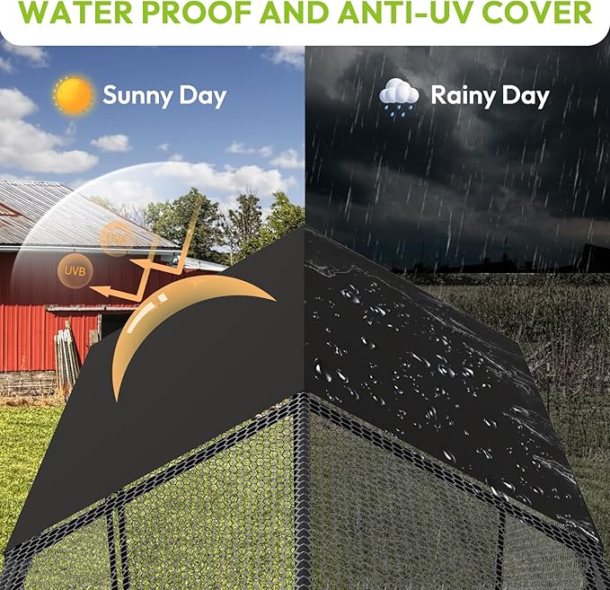 Large Metal Chicken Coop 120" L×40" W×40" H Heavy Duty Chicken Run Hen House with Waterproof Anti-UV Cover for Outdoor Chicken Pens with Chicken Swing