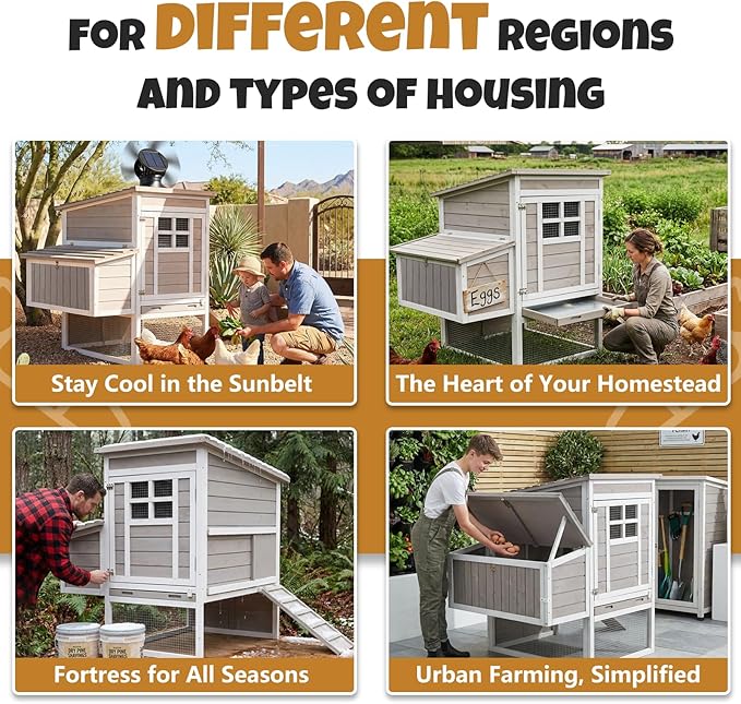 2-Story Wooden Chicken Coop, Outdoor Poultry House with Removable Leak-Proof Tray, 3 Nesting Boxes, 2 Perches Ventilation Metal Mesh, Rabbit Hutch for Small Animals, Backyard, Garden