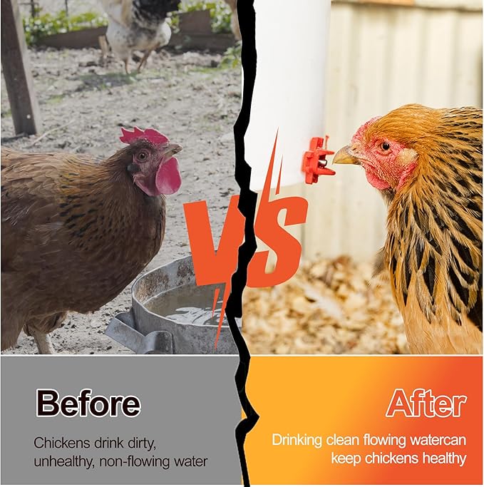 Horizontal Chicken Waterer Nipples, Automatic Poultry Watering System with Drill Bit, Leak-Proof & Side Mount Drinker Feeders for Chickens (Pack of 20)