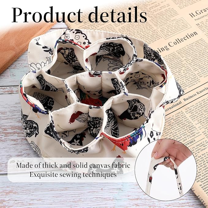 1 Pc Egg Collection Basket, Farmhouse Chicken Egg Holder with 7 Bags, Handheld Egg Purse Egg Basket for Collecting Fresh Eggs, Housewife Garden Transport Storage(Beige Chicken)