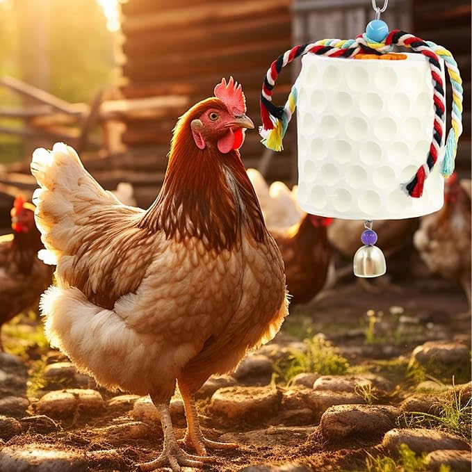 Extra Large Chicken Chewing Toy, Chicken Beak Grinding Stone with Bells, Cage Toys for Poultry (White)