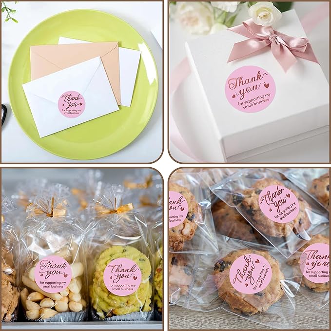 600 Pcs Thank You Stickers for Small Business, 1.5 Inches Self-Adhesive Elegant Round Seal for Envelopes, Party Favor