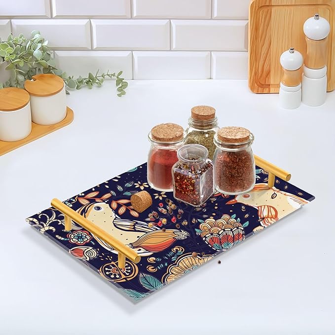 Bathroom Vanity Tray Counter Organizer, Decorative Tray with Handles Countertop Storage for Bathroom Bedroom Kitchen Home Farmhouse