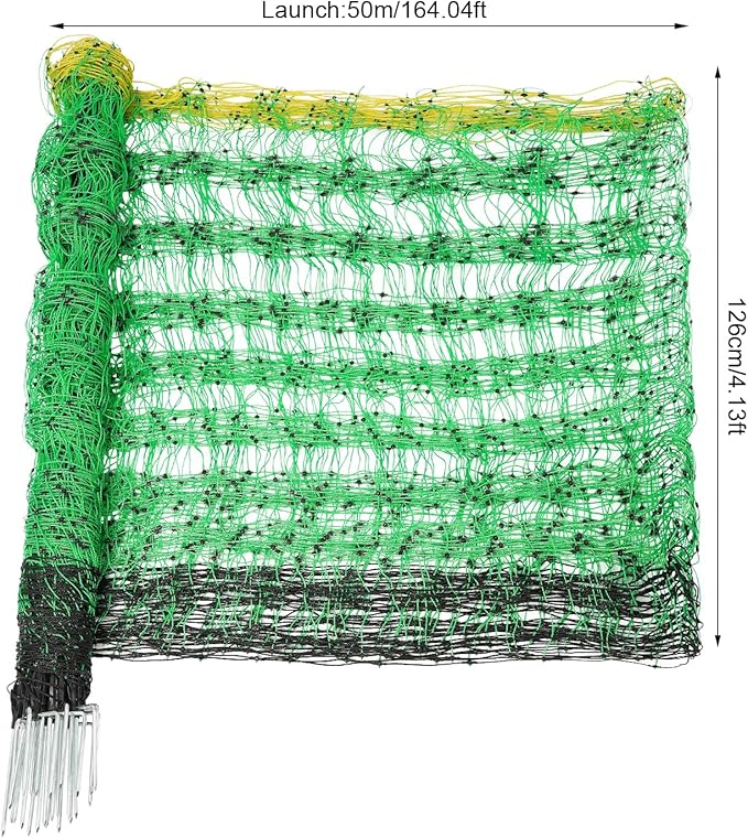 Electric Fence Netting, 49.56" x 164' L Chicken Fence Portable Livestock Nets Mesh Larger Animals Electric Fencing Electric Fence Kit for Goats, Sheep, Lambs, Hogs