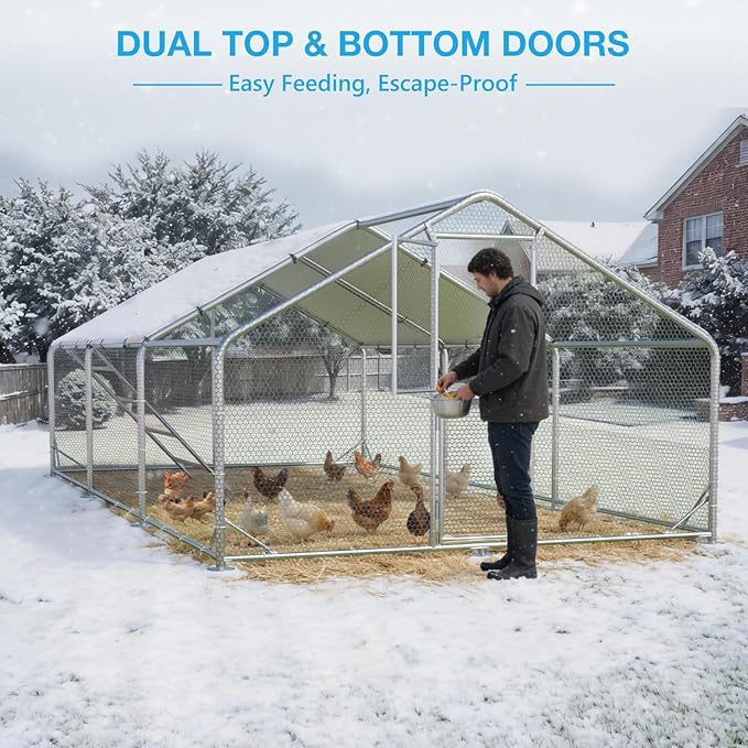 Large Metal Chicken Coop, Chicken Runs for Yard with Cover, Walk-in Chicken Run, Outdoor Chicken Pen, Heavy-Duty Galvanized Frame with Roosting Ladder,10x20x6.5FT