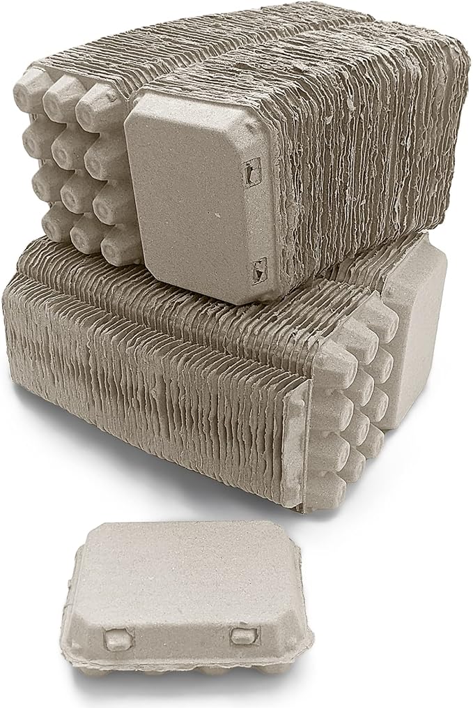 Henlay Quail Egg Cartons - Recycled Cardboard Paper Pulp 3x4 Square Style - Holds One Dozen Quail Eggs- Bulk (144)