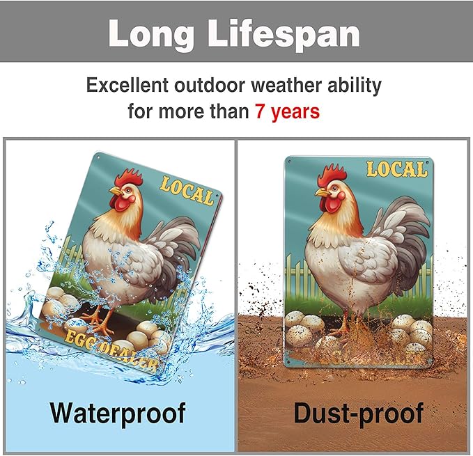 Local Egg Dealer Funny Chicken Coop Sign Farm Fresh Eggs Aluminum Sign Humorous Poultry Farm Decor Gift for Chicken Lovers Rustic Metal Sign 8x12 Inches Style-01