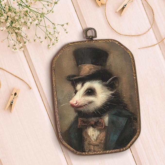 Hxlac Vintage Opossum Rectangular Wall Art Framed, Dark Moody Opossum Rectangular Wall Decor, Rustic Farm Animal Hanging Canvas Prints Wall Sculptures for Home Living Room Bedroom Decor, 7.1x10.2 Inch