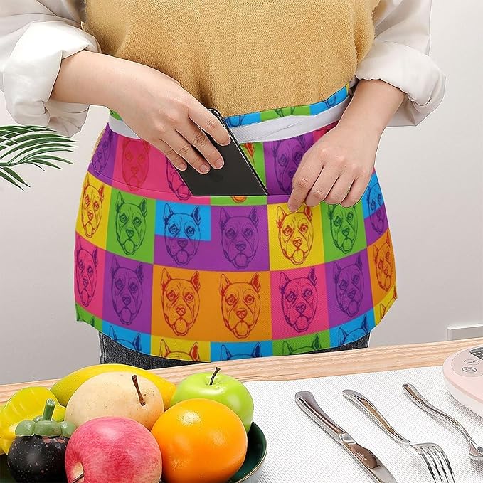 Server Apron with 3 Pockets Waist Waiter Waitress Half Apron Short Aprons
