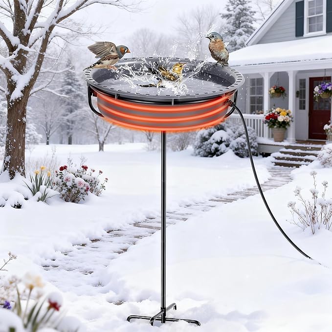 Saillong Heated Bird Baths for Outdoors for Winter with Thermostat Control, Powerful 75W Bird Bath Heater for Outside, Birdbath Birds Feeder for Winter Garden Patio Yard Lawn(Freestanding Style)