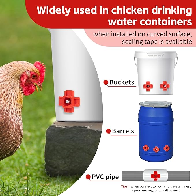 40 Pcs Horizontal Chicken Water Nipples with Drill Bit, Leakproof Poultry Water Nipples, Durable ABS & Stainless Steel, Automatic Chicken Waterer Spouts for Coop Outdoor Use