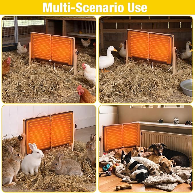 Aivituvin Foldable Chicken Coop Heater for Winter, 120w Large Size Waterproof Chicken Heater for Coop, Radiant Heat Chicks Coop Heater with 2 Heating Plates, Adjustable Temp 70~190℉ (Natural Wood)