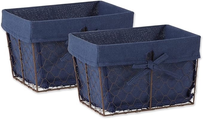 DII Farmhouse Chicken Wire Storage Baskets with Liner, Medium, Vintage Black Check, 11x7.88x7", 2 Piece