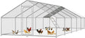Large Metal Chicken Coop with Roosting Perch, Waterproof and UV Protection Cover, Chicken Run Outdoor Walk-in Cage Chicken Rabbit Duck Hen House, Spire Roof (10'W x 32.8'L x 6.4'H)