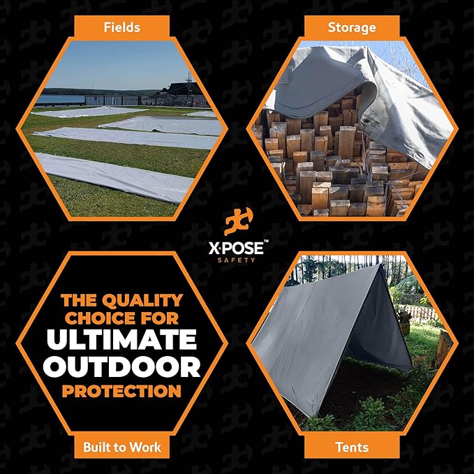 Heavy Duty Silver Poly Tarp 50' X 50' - Multipurpose Protective Cover - Durable, Waterproof, Weather Proof, Rip and Tear Resistant - Extra Thick 12 Mil Polyethylene - by Xpose Safety