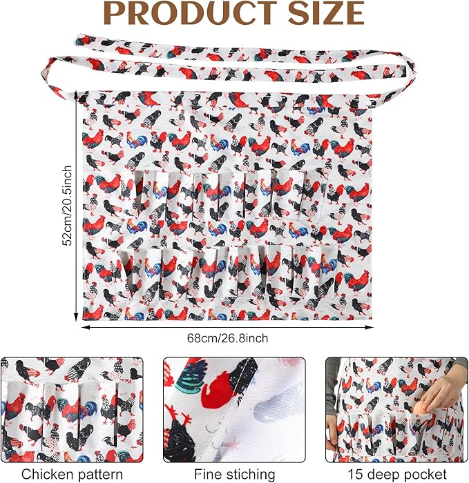 2 Pcs Egg Collecting Apron Chicken Egg Gathering Basket with 7 Pouches Holding Apron with 15 Pockets