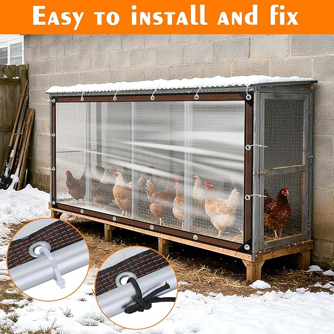 NNG 2 PCS 6.6x10ft Waterproof Chicken Coop Cover for Winter,Anti-Tear Chicken Run Tarp with Rope & Cable Tie,Chicken Coop Insulation Windproof Winterizing Cover for Poultry Cage Patio Covering