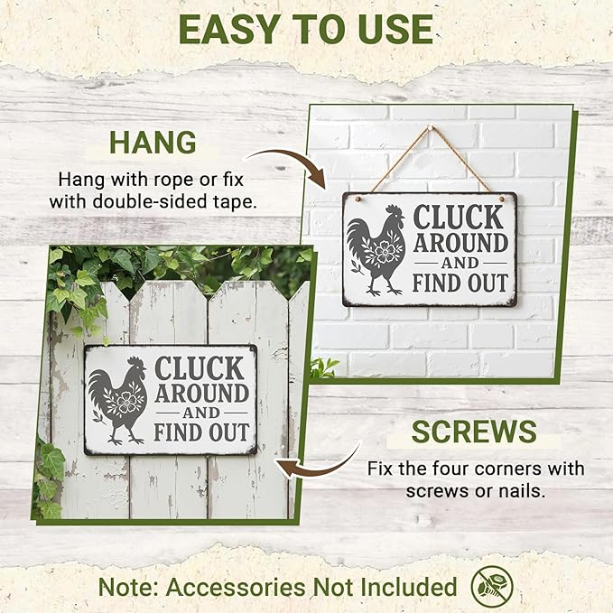 Chicken Coop Tin Sign Farmhouse Wall Decor, Funny Rustic Chicken Decor for Kitchen Home Garden Poultry Habitat, Vintage Metal Sign Wall Art for Farmers, 12 x 8 Inch (Gray)