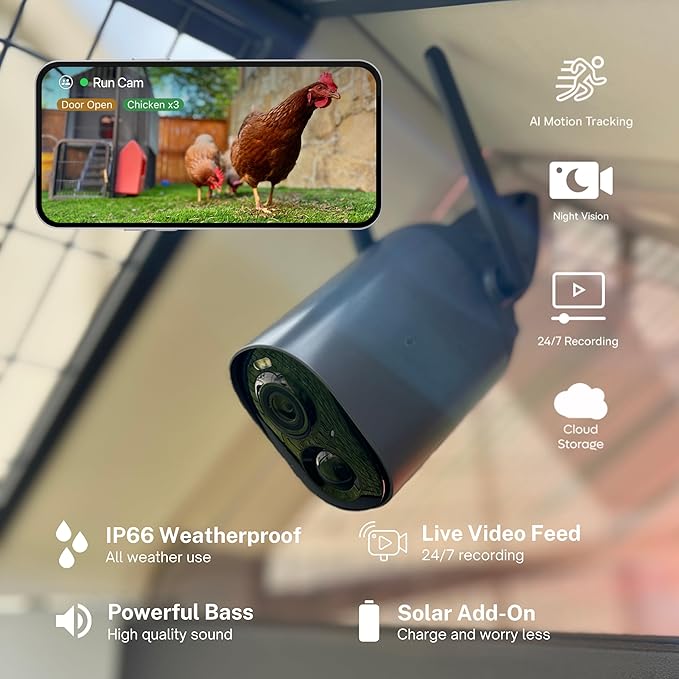 Smart Coop with Steel Run – Weatherproof, Predator-Proof Chicken Coop with Dual Smart Cameras, Automatic Door, Solar Optional for 4-6 Chickens