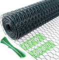 Chicken Wire 15.7 in x 590.5 in Poultry Wire Netting Hexagonal Galvanized Mesh Garden Fence Barrier for Pet Rabbit Chicken Fencing with 100 Pcs Cable Zip Ties(PVC-Coated)