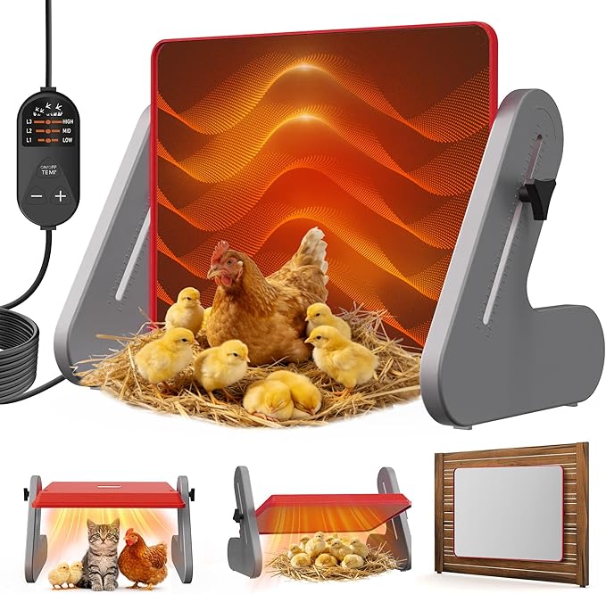 PETTEN Chicken Coop Heater Plate, Safe Chick Brooder Heat Plate with 3 Adjustable Temp Settings, Energy Efficient Chicken Brooder Heater for Chick, Pets, ETL Certified, Temperature Controller(Red)