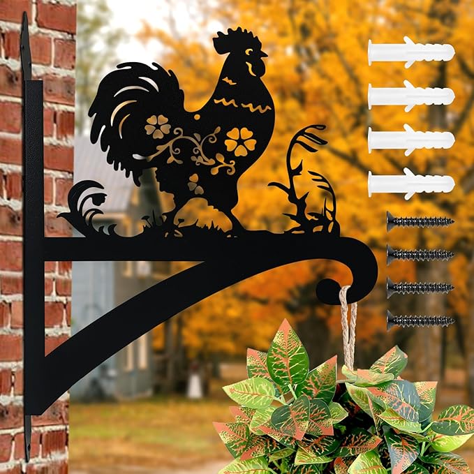Hanging Plant Bracket Iron Decorative Chicken Silhouette Plant Hangers Indoor and Outdoor, Wall Mounted Hanging Plant Holder for Flower Pot Lantern Bird Feeder Wind Chimes
