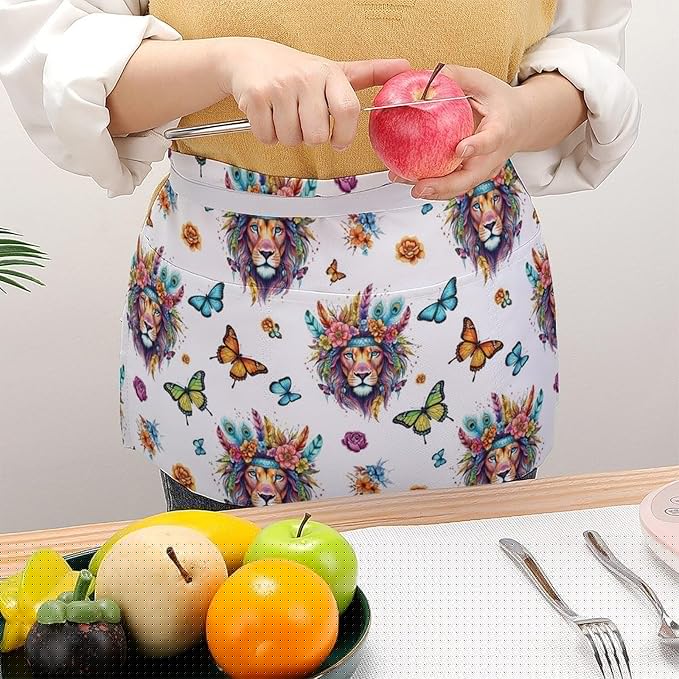 Short Aprons for Servers Unisex Chef Works Waitress Apron with 3 Pockets