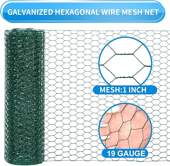 48'' x 150' Green Chicken Wire Fencing, 1 inch Chicken Wire and 19 Gauge Poultry Netting, Garden Mesh Fence Roll for Floral Arrangements/Crafts/Farm/Livestock/Pet Protection