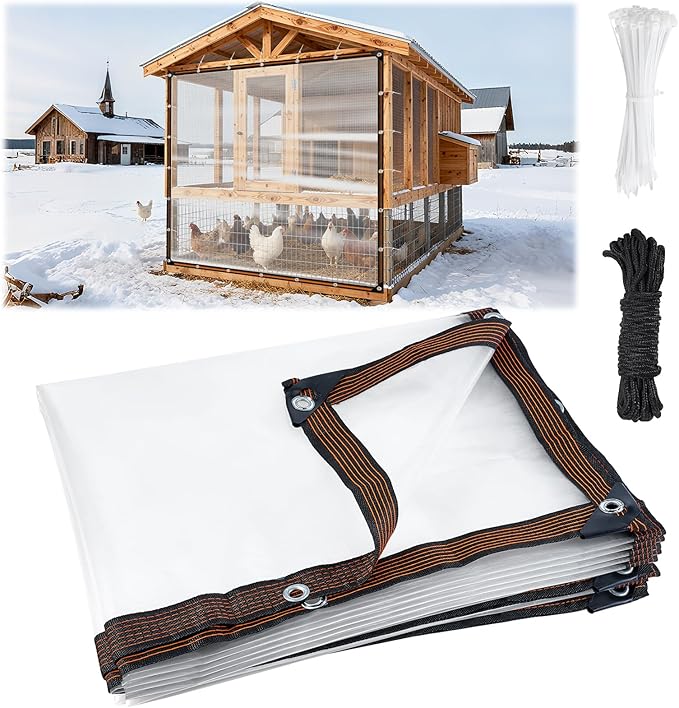 NNG 8 x 10ft Waterproof Chicken Coop Cover for Winter,Anti-Tear Chicken Run Tarp with Rope & Cable Tie,Chicken Coop Insulation Windproof Winterizing Cover for Poultry Cage Patio Covering