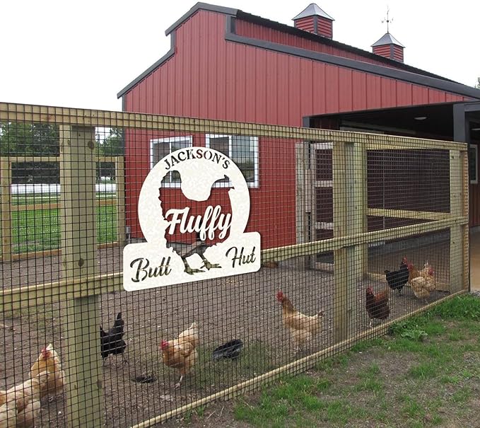 Personalized Chicken Coop Signs, Outdoor Chicken Coop Decor, Vintage Hen House Wall Decor, Custom Fluffy Butt Hut Sign for Farm Yard Garden Home, Gifts for Chicken Lovers Color03