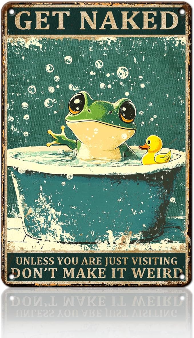 PEACHGARDEN Funny Bathroom Decor Frog Vintage Metal Sign Shower Room Wall Decor Bathroom Toilet Frog Poster 8x12inch