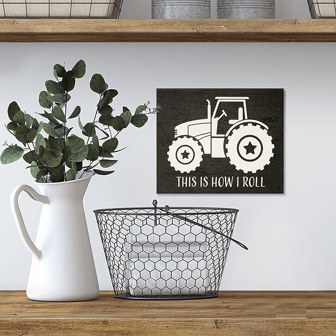 JennyGems This is How I Roll Tractor Wooden Sign, Funny Farmer Gifts, Farmhouse Decor, Tractor Gifts and Accessories, Made in USA